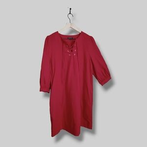 Who What Wear Linen Blend Red Balloon Puff Sleeves Lace Up Dress, Sz Medium
